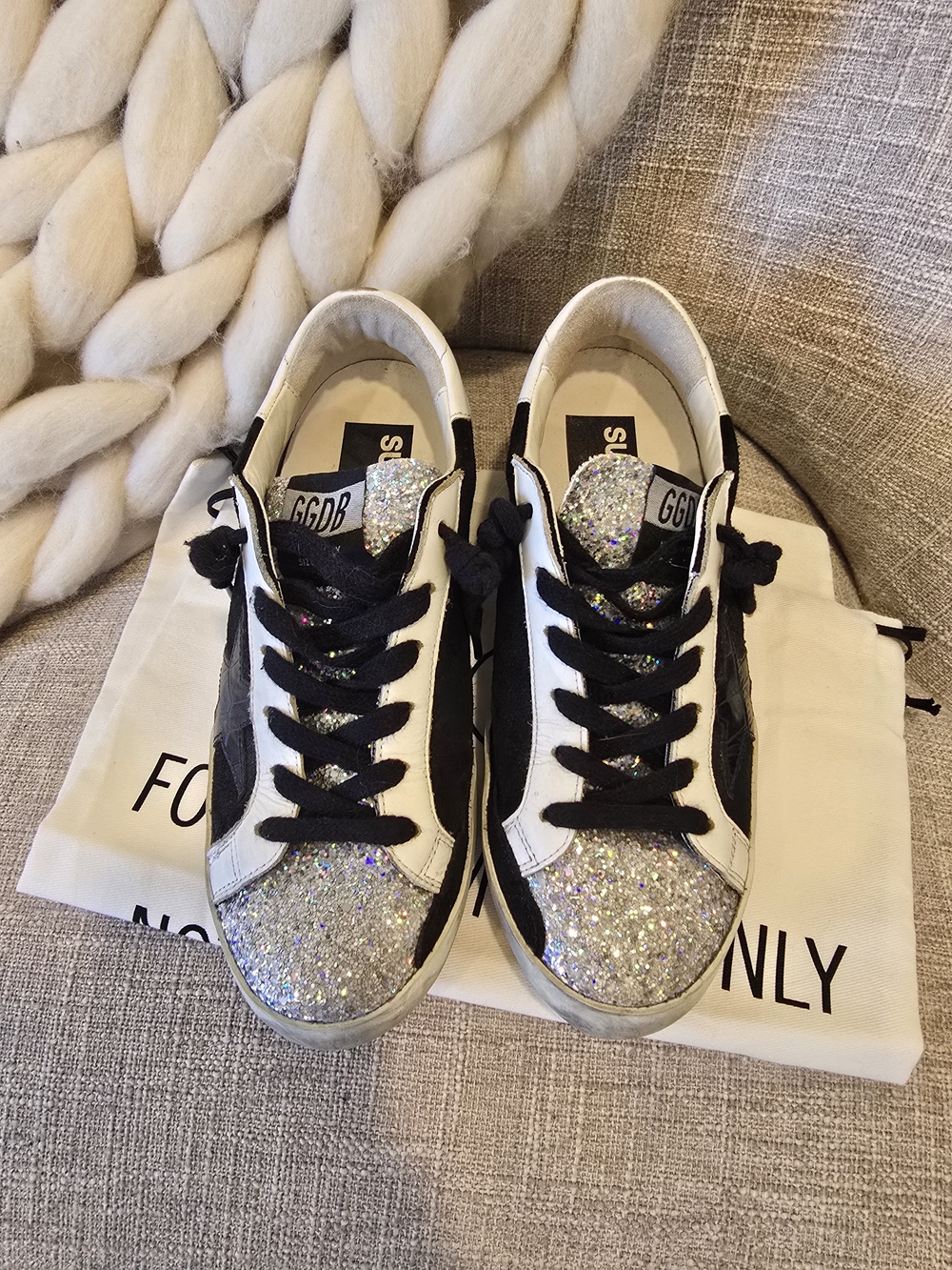 Golden Goose Private Edit Superstar Glitter Toe Sneakers - White & Black